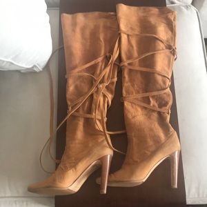 Manolo Blahnik tan brown otk thigh high boots sz41